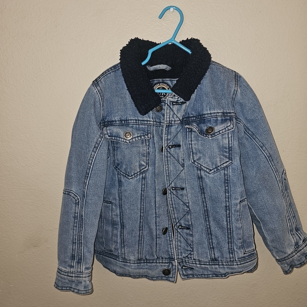 Urban Republic Blue and Black Denim Jacket with Sherpa Collar